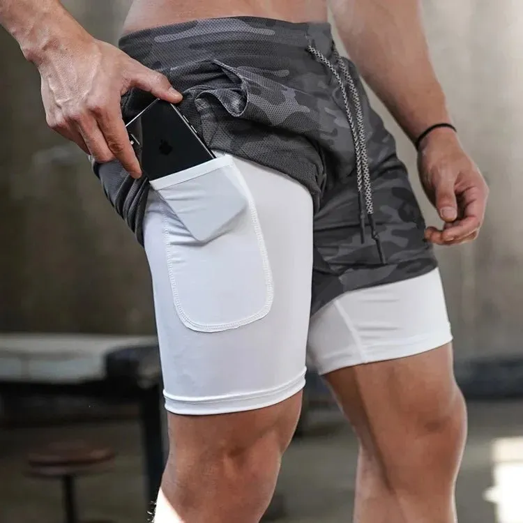 Men Workout Plus Size Shorts 5" Gym Quick Dry 2 in 1 Running Shorts with Phone Pockets