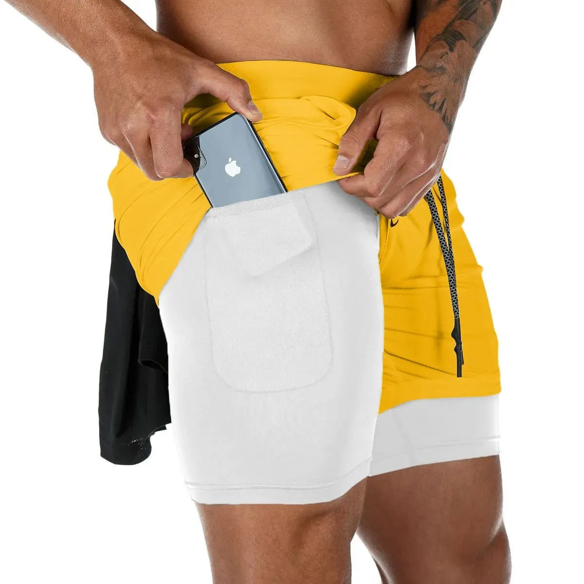 Men Workout Plus Size Shorts 5" Gym Quick Dry 2 in 1 Running Shorts with Phone Pockets