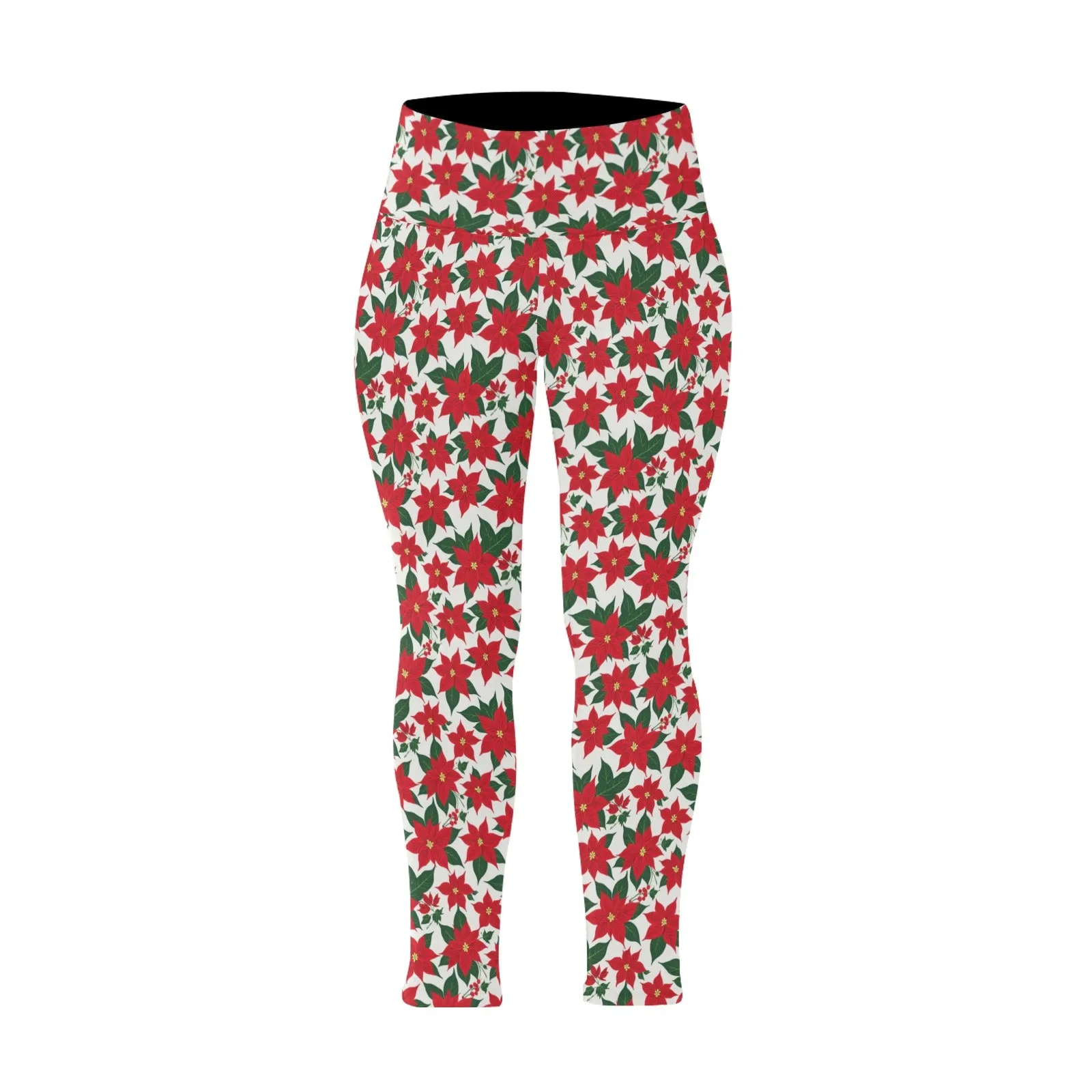 Poinsettia Flora Women's Plus Size High Waited Leggings Women's High Waist Leggings(Plus Size)(ModelL45)