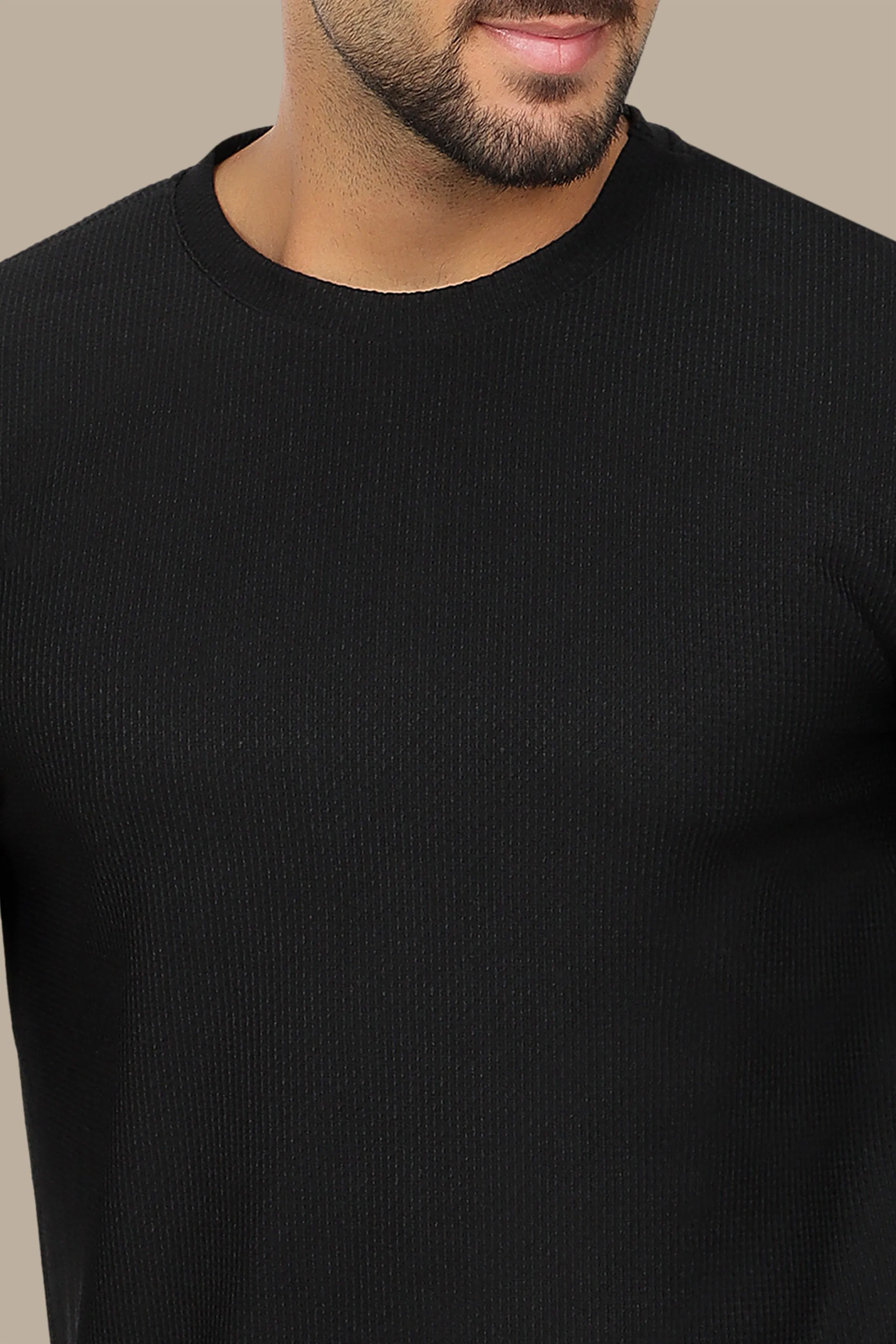 Round Neck Black Sweater with Structured Long Sleeves