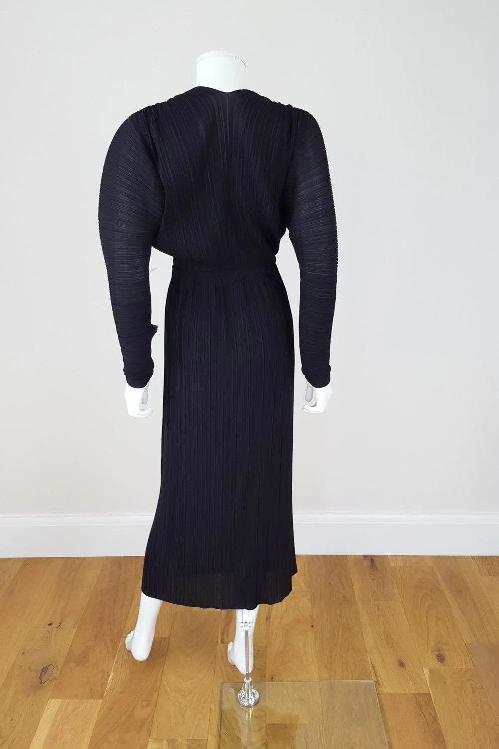 STELLA McCARTNEY Black Plisse Long Sleeve Pleated Faux Wrap Dress (UK 10)