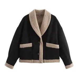 Suede Lapel Collar Coat With Pockets Winter Fashion Jacket For Women