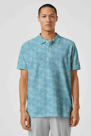 Teal Blue Allover Hibiscus Floral Golf Polo Mens Shirt