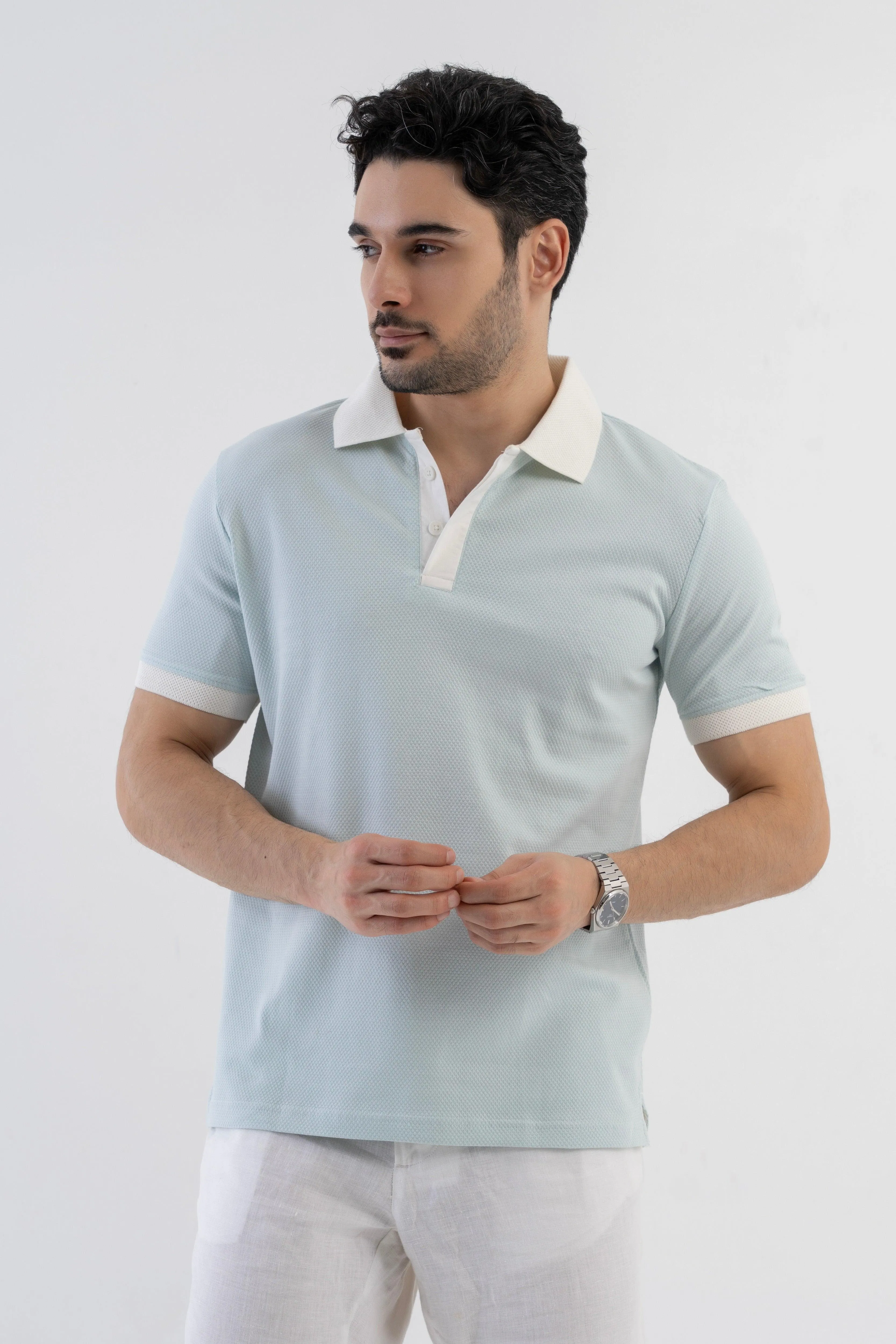 Textured Harmony Polo In Baby Blue