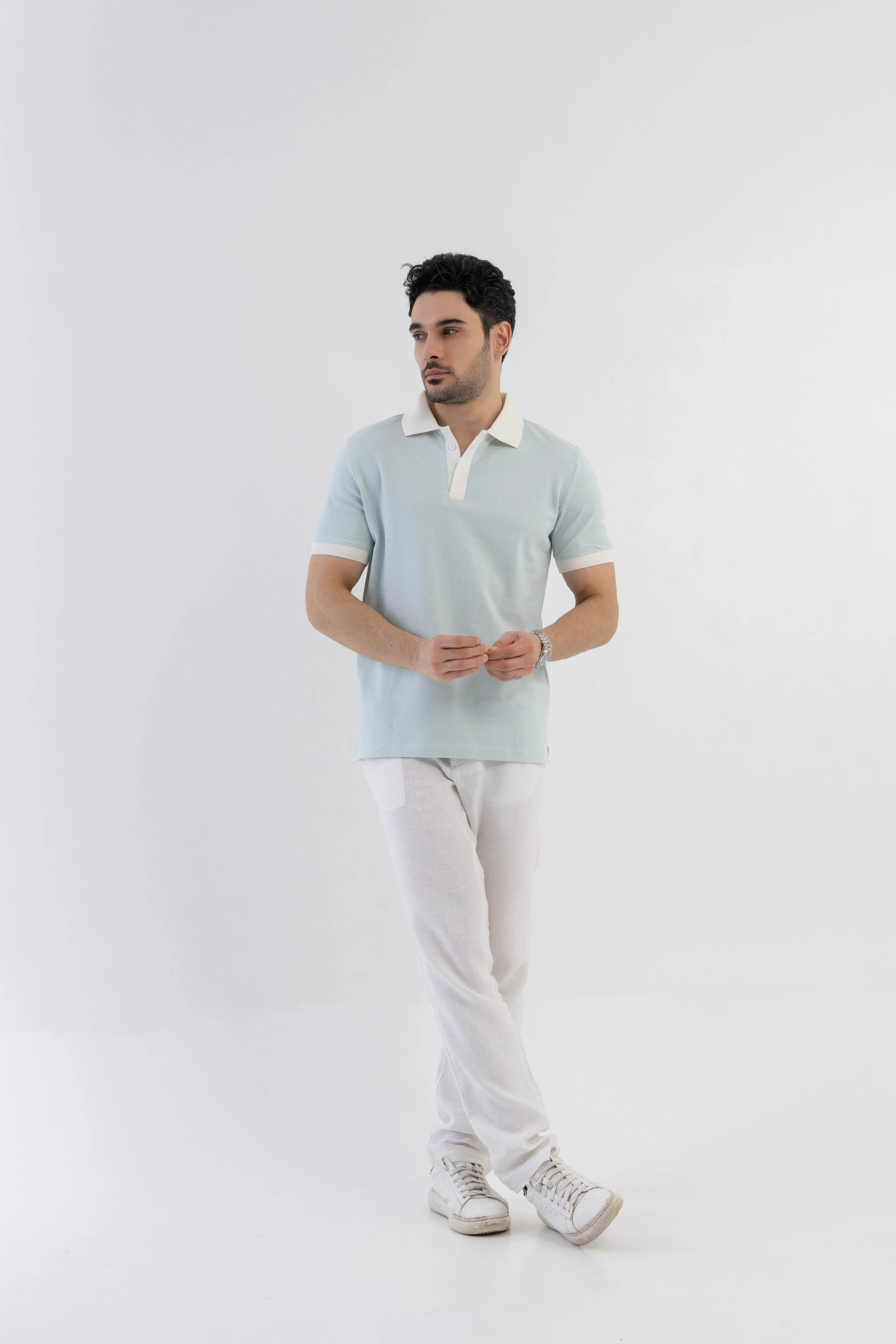 Textured Harmony Polo In Baby Blue