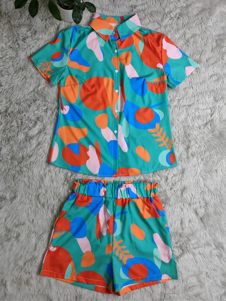 Two Piece Short Sleeve Print Shirts & Shorts