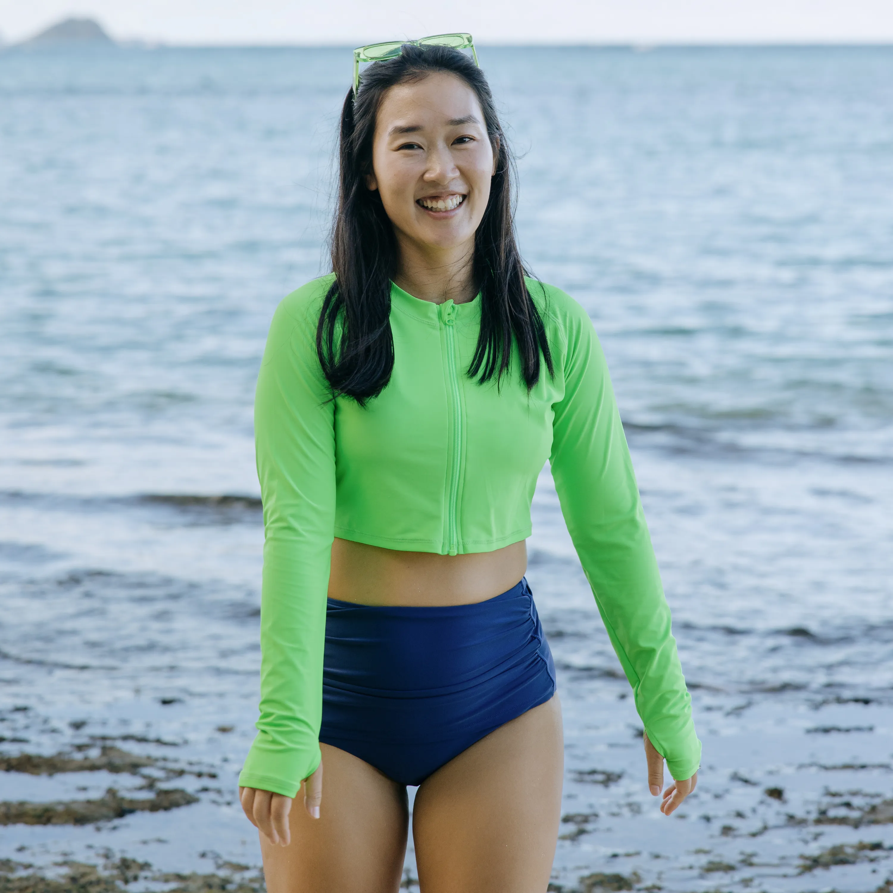 Women's Long Sleeve Crop Rash Guard | “Neon Green”