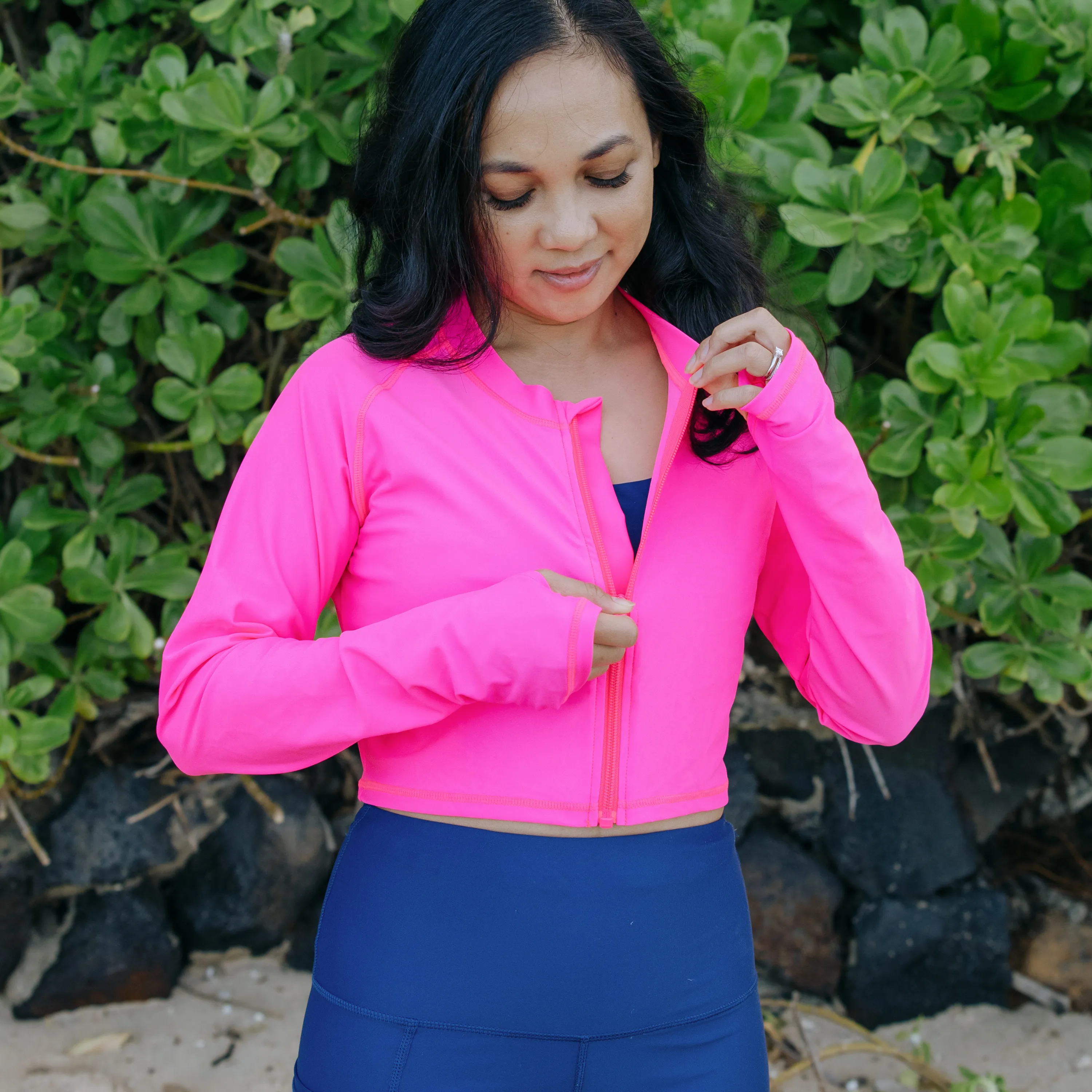 Women's Long Sleeve Crop Rash Guard | “Neon Pink”