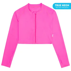 Women's Long Sleeve Crop Rash Guard | “Neon Pink”